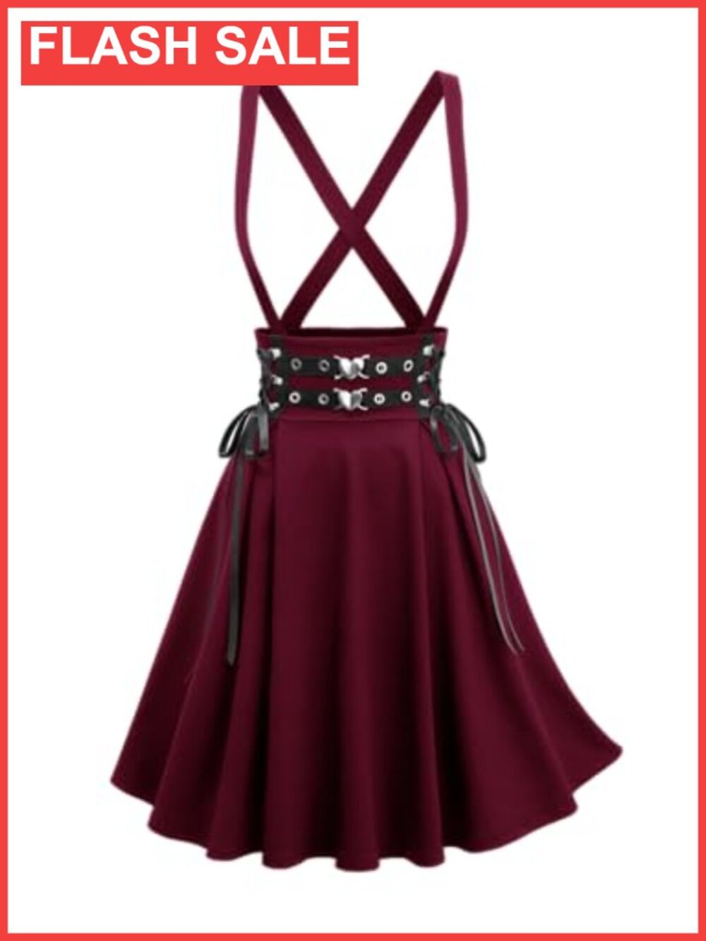 Gothic A-Line Mini Skirt with Lace-Up Crisscross and Heart Buckle